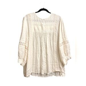 Time and Tru Women’s Tunic Size XXL Cream Embroidered Long Sleeve